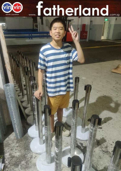 Queue Pole stand Stainless Steel with 5 Meter Red Belt (  CV19  Metal Base Semi Stackable series )