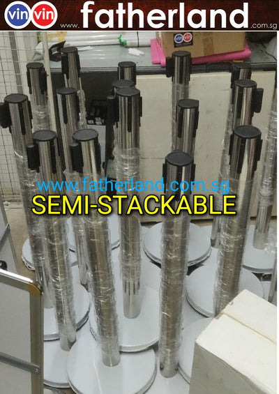 Queue Pole stand Stainless Steel with Red Belt (  CV19  Metal Base Semi Stackable series )