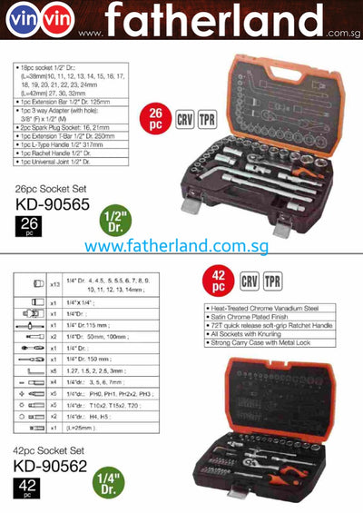KENDO TKENDO-90565 SAAME SOCKET 26PC SET 1/2''