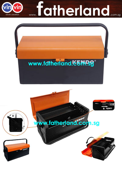 Kendo KD-90210 Metal Toolbox One-Latch Tool Box with Sliding Top Drawer