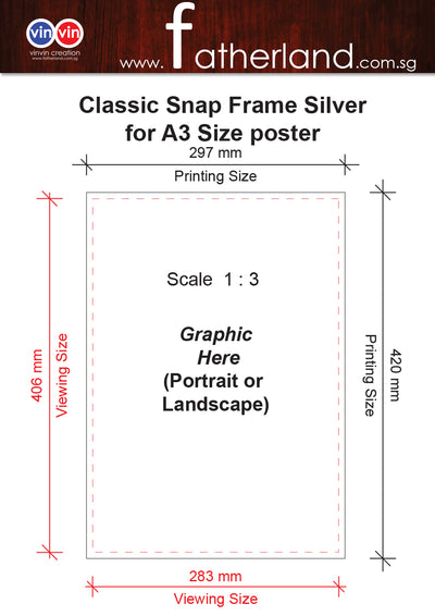 ALUMINIUM SNAP FRAME  A3 ( SILVER WITH CHROME TIP)