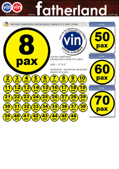 PAX sticker for commercial vehicles. MAXIMUM PASSENGER CAPACITY