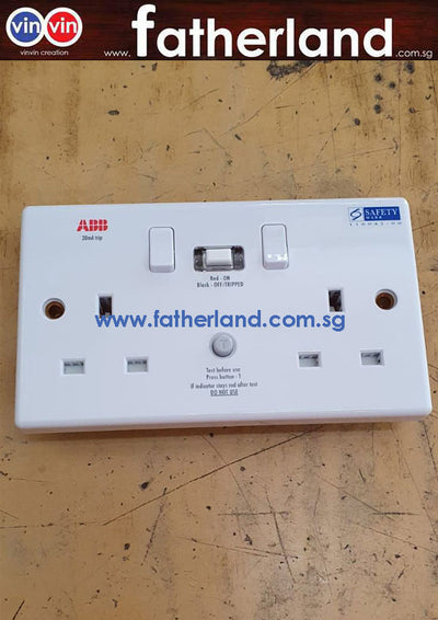 ABB 2 Gang 13A 10mA/30mA Residual Current Device RCD Switched Socket Outlet PVC (CRS212/CRS213)