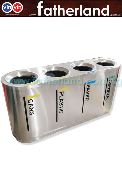 Stainless Steel Recycling Bin 4 compartments with inner liner & recycling stickers vin series 5