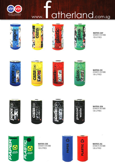 Recycle Bin With Stainless Steel Cover & bag clip C/W recycling sticker ( 135 Litres )