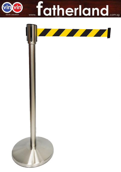 STAINLESS STEEL QUEUE POLE WITH YELLOW AND BLACK STRIP