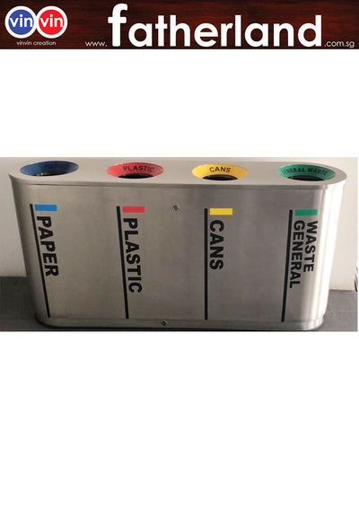 Stainless Steel Recycling Bin 4 compartments with inner liner & recycling stickers