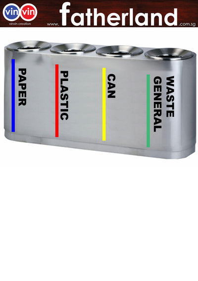 Stainless Steel Recycling Bin 4 compartments with inner liner & recycling stickers vin series