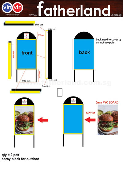 STEEL FRAME WITH INTERCHANGEABLE PVC SIGNAGE 900 X 1180MM