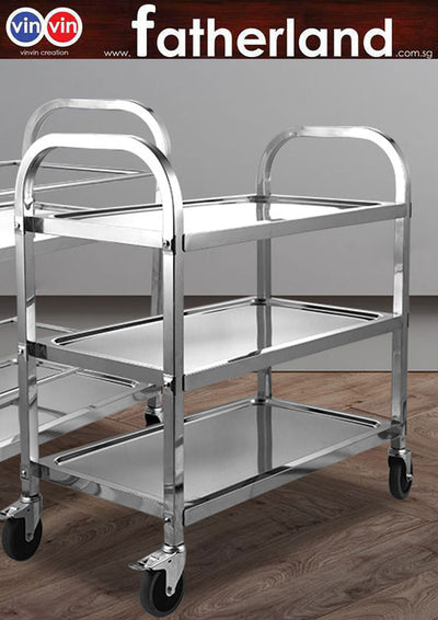 Stainless steel 3-tier food trolley