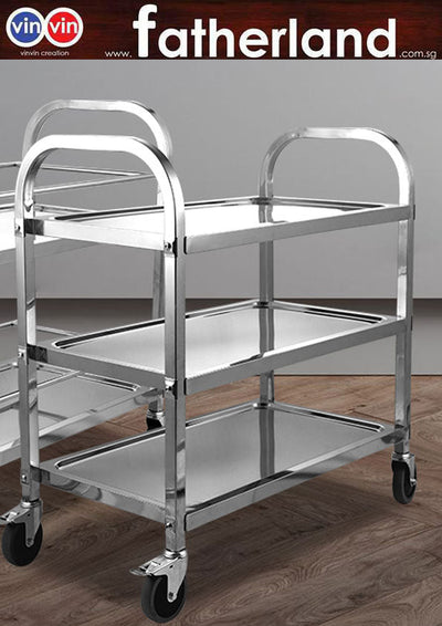 Stainless steel 3-tier food trolley Large Size