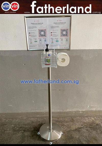 VIN A3 Stainless Steel Portable Sign Stand with Hand Sanitizer Holder (Landscape)