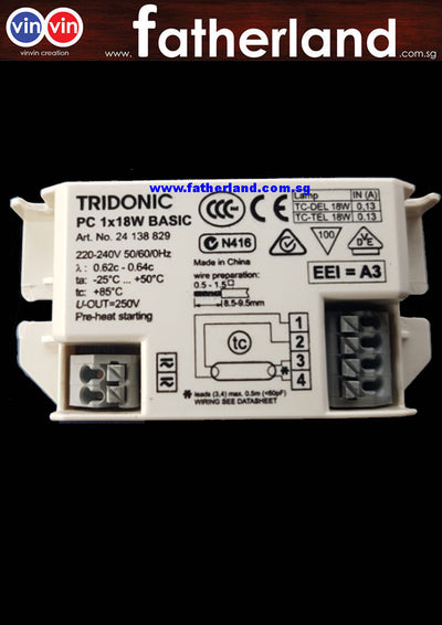 TRIDONIC 1X18W BASIC ART NO 24 138 829 BALLAST