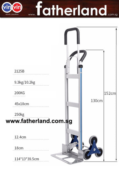 THREE WHEELS ALUMINIUM HAND TRUCK STAIR CLIMBER 6"WHEEL CAP.250KG - VIN33