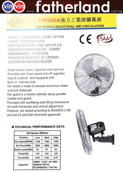 Wing Ton FW50GA Industrial Air Circulators Industial Wall Fan