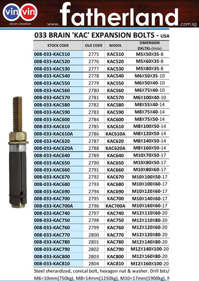 BRAIN KAC 590 M8 X 75 X 40 EXPANSION BOLT WITH SCREW BOLT