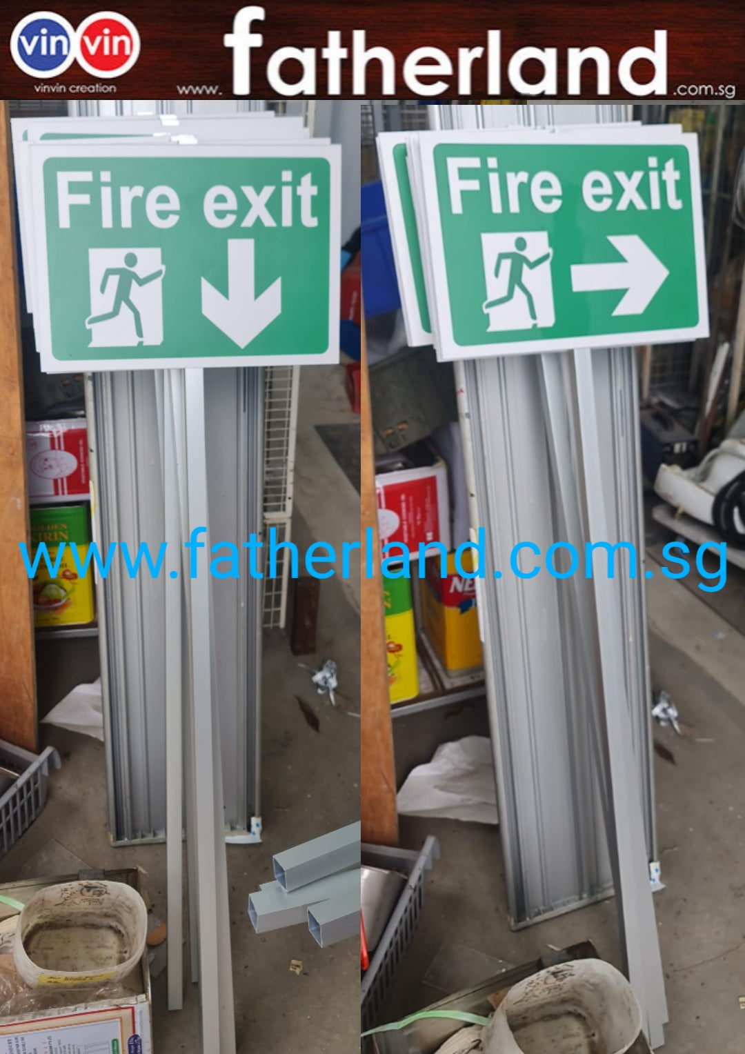 Fire Exit Signage with Aluminum Pole ( Down Arrow ) - www.fatherland.com.sg