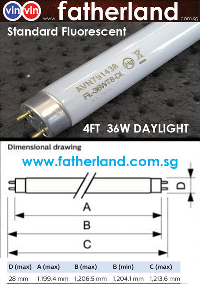 4ft 36W T8 Daylight Fluorescent Tube  TLD  Model FL-36WT8-DL/TLD36WT8DL- RP-36w/54-765 4ft cool daylight tube