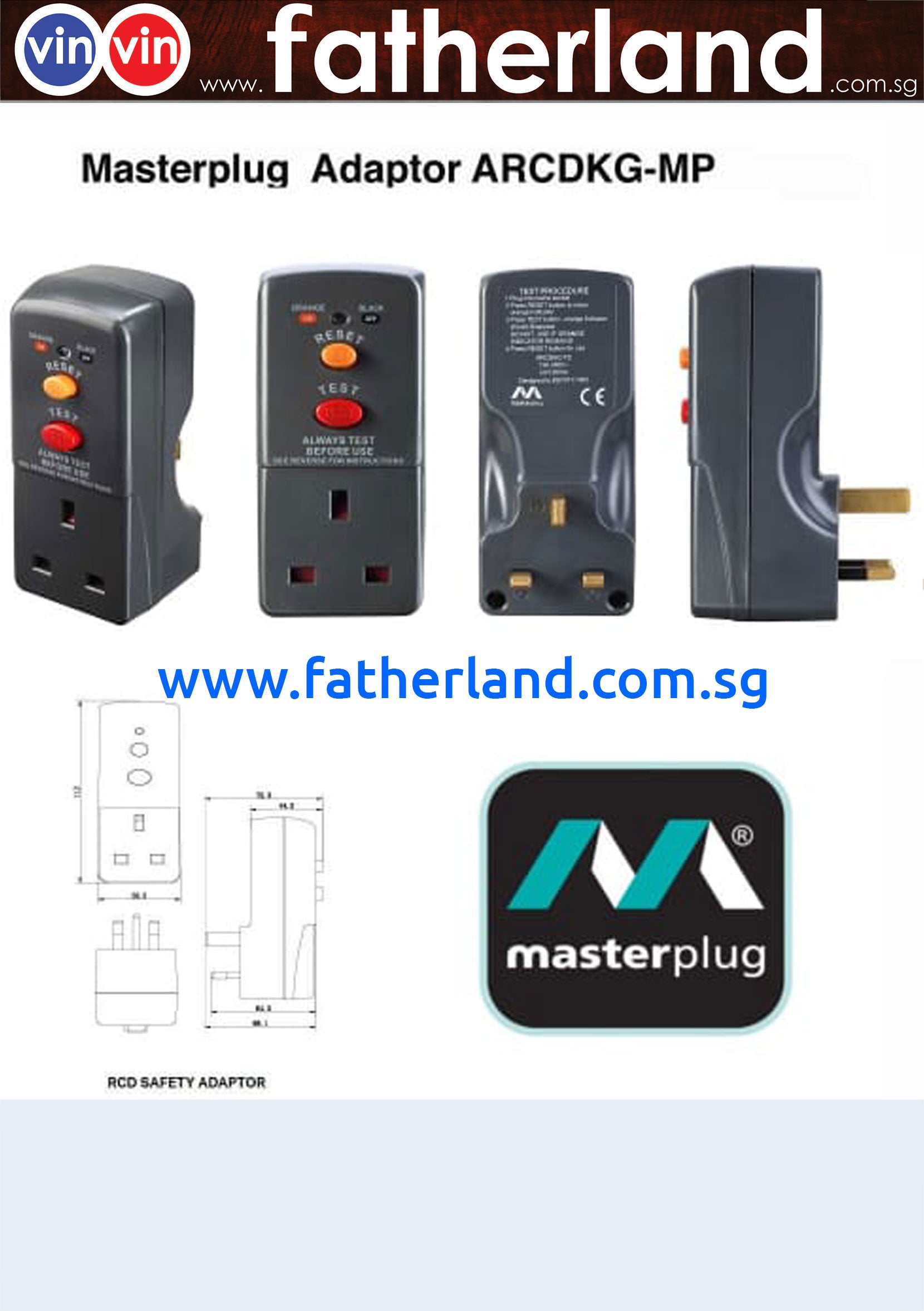 MASTERPLUG 13A SAFETY RCD ADAPTOR - www.fatherland.com.sg