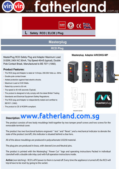 MASTERPLUG 13A SAFETY RCD ADAPTOR