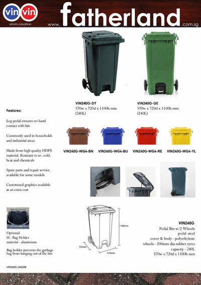 Mobile Waste Bin with Pedal 240L