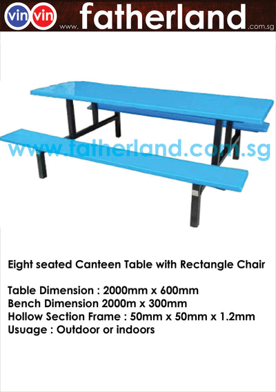 Long 8 Seated Bench Fibreglass Canteen Set ( Blue )
