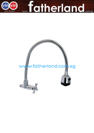 SHOWY CROSS Q-TURN WALL SINK TAP C/W 50CM FLEX SPOUT 2655NWC-F50