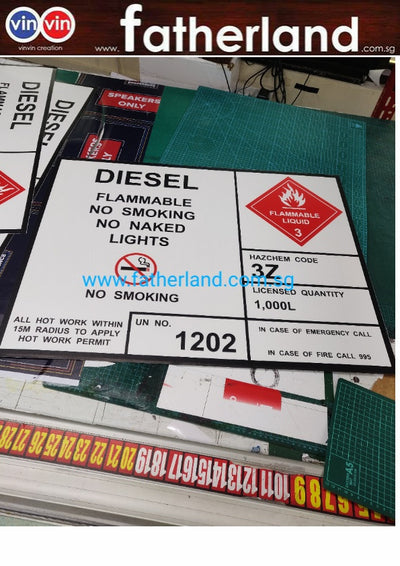 Diesel flammable no smoking no naked light aluminium signage 600 x 800 mm