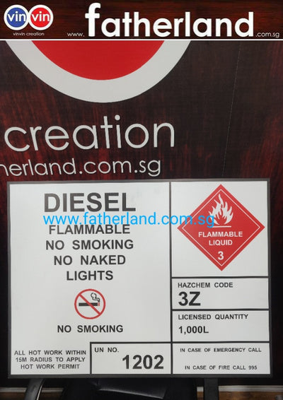 Diesel flammable no smoking no naked light aluminium signage 600 x 800 mm