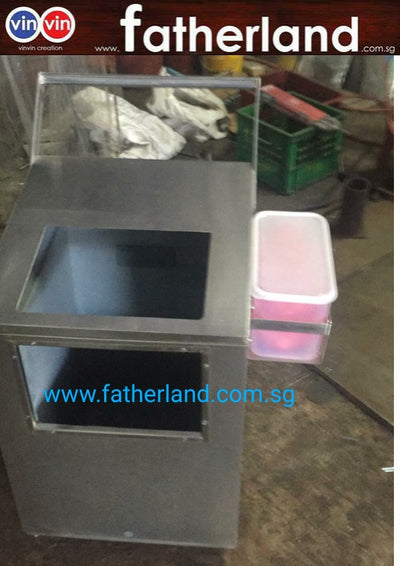 CUSTOM MADE STAINLESS STEEL TROLLEY WITH PARTITION AND HANDLE