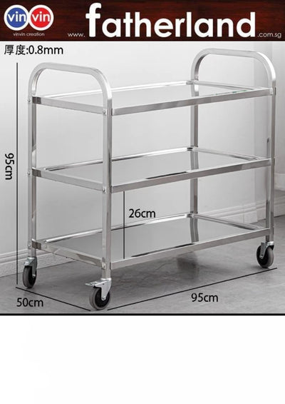 Stainless steel 3-tier food trolley Large Size