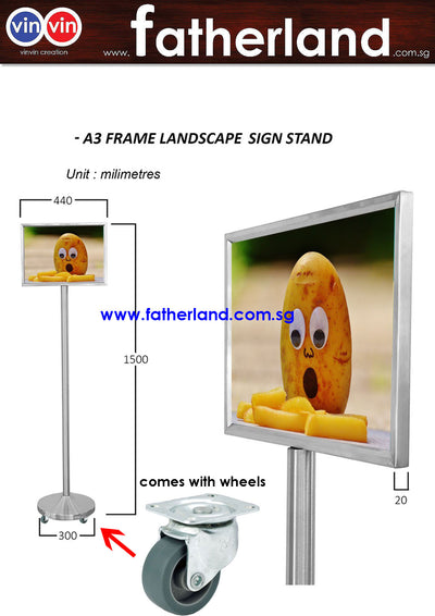 Portable VINVIN Sign Stand A3 Landscape with Wheels and Reflective Signage