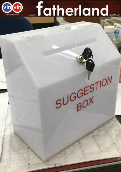 ACRYLIC SUGGESTION BOX (FEEDBACK) WITH LOCK 250 X 130 X 250MM ( WHITE )