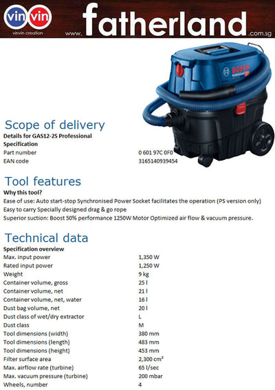 BANSOON BOSCH GAS 12-25L Professional Wet/Dry Vacuum Cleaner 1350W.