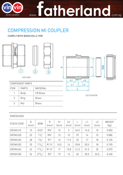 COPPER PIPE STRAIGHT COUPLER CXMI