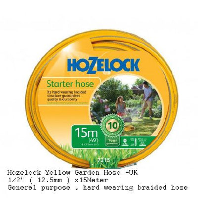 Hozelock Yellow Garden Hose 1/2" x 15 Meter