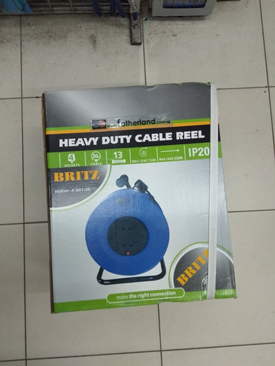 BRITZ 30M CABLE REEL C/SET  ( 4-Way Cable Extension Reel 30Metres [ With Thermal Cut Off Protection ]