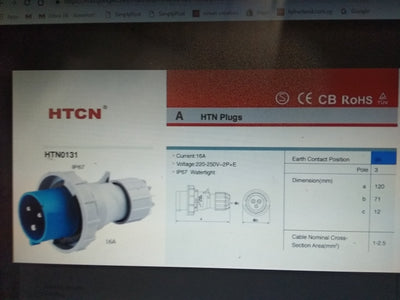 HTN 3P16A PLUG(BLUE) ip67