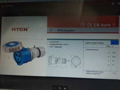 Htn 3pin16a socket ip67