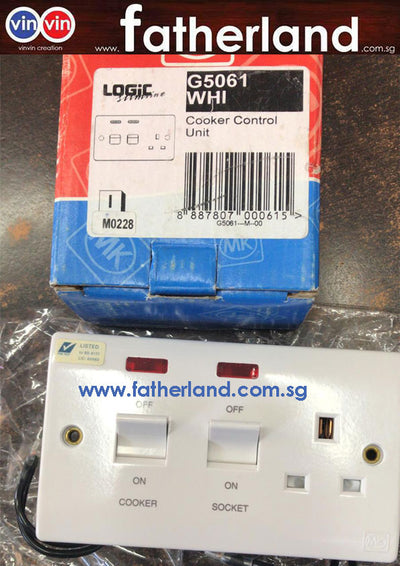 MK G5061 WHI 45A DP COOKER SWITCHSOCKET WITH NEON