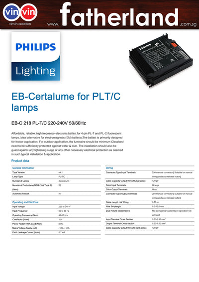 PHILIP ELECTRONIC BALLAST 2X18W (EB-C 218 PL-T/C)