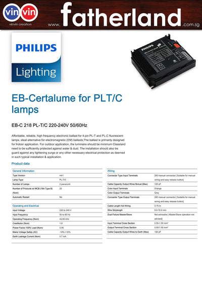 PHILIP ELECTRONIC BALLAST 2X18W (EB-C 218 PL-T/C) ( EXPORT )