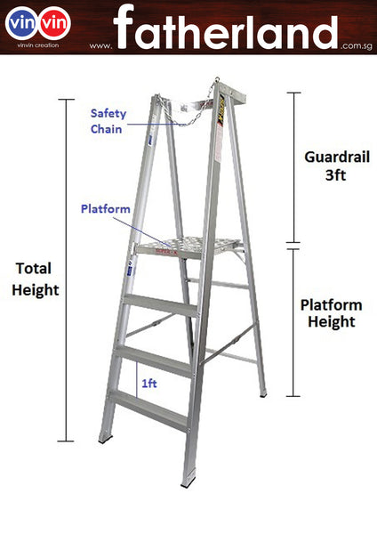 ALUMINIUM PLATFORM LADDER WITH CHAIN AND LONG RAIL - www.fatherland.com.sg