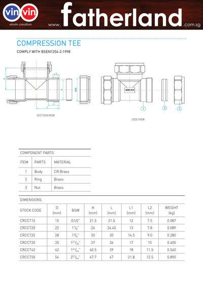 COPPER PIPE TEE COMPRESSION SERIES CXCXC