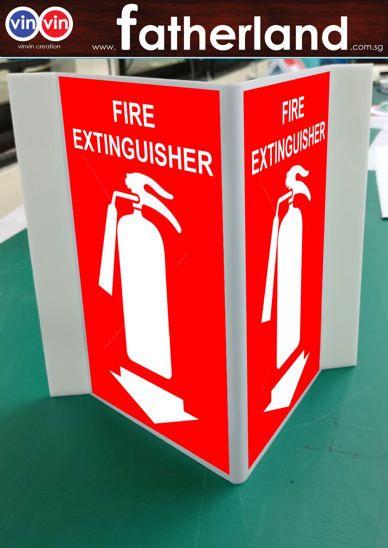 FIRE EXTINGUISHER TRIANGLE SIGNAGE ARROW DOWN - www.fatherland.com.sg