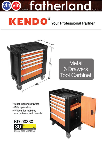 Kendo 90330 Metal 6 Drawer Trolley
