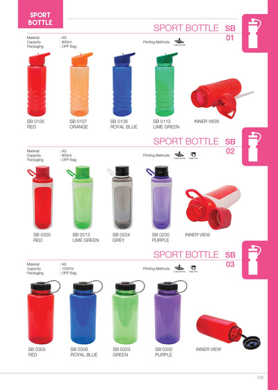 BLUE COLOURED WATER BOTTLE WITH LOGO PRINT CATALOGS