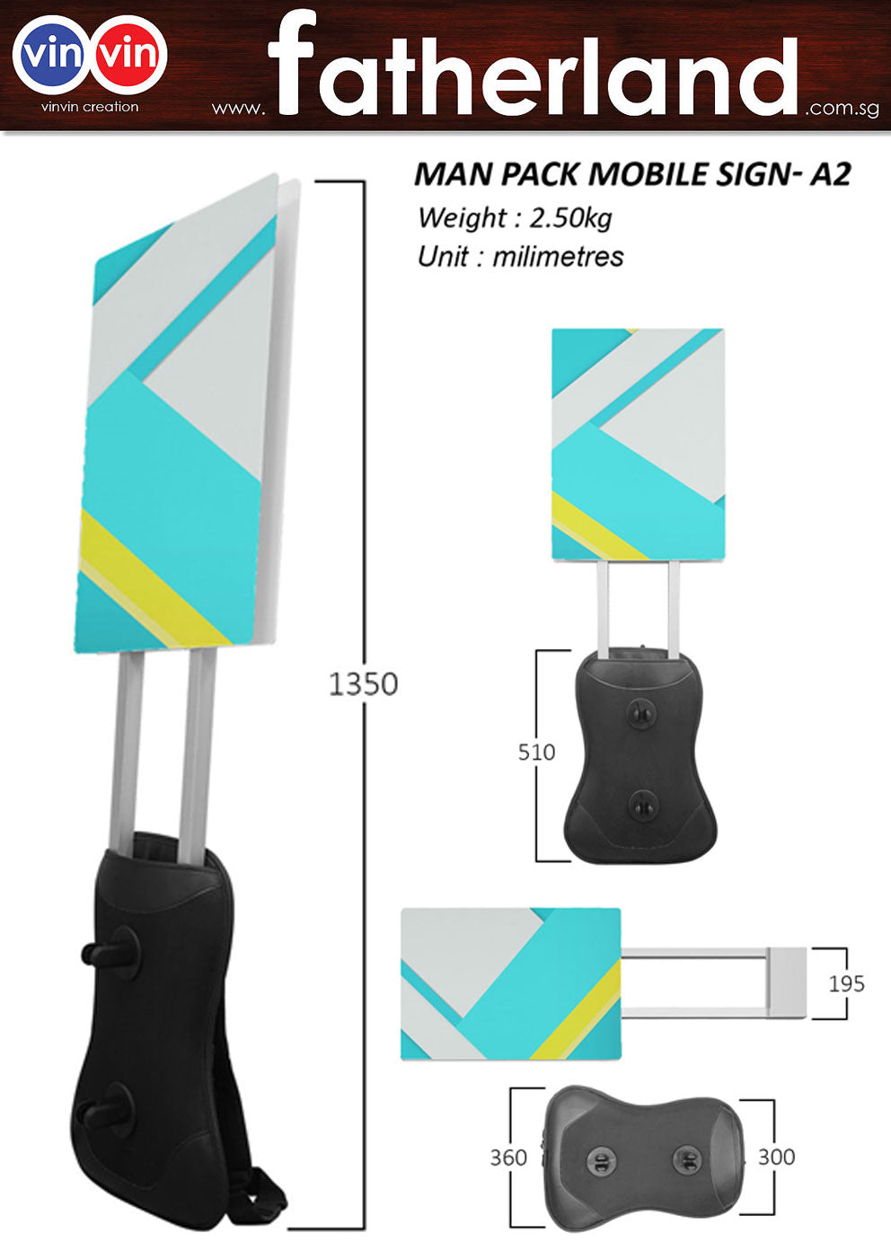 Man Pack Mobile Sign - A2 Size (Included) - www.fatherland.com.sg