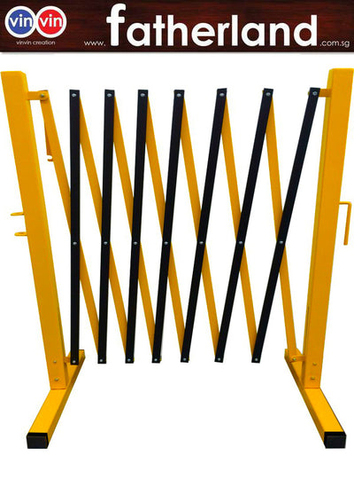 EXPANDABLE BARRICADE STEEL POLE, ALUM MESH, YELLOW/BLACK, UP TO 2.5M. ( NO WHEEL ) Scissor yellow and black barrier