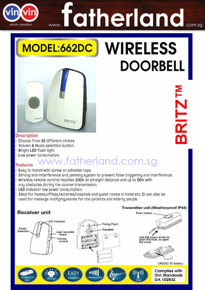 Britz 662DC Wireless door chime